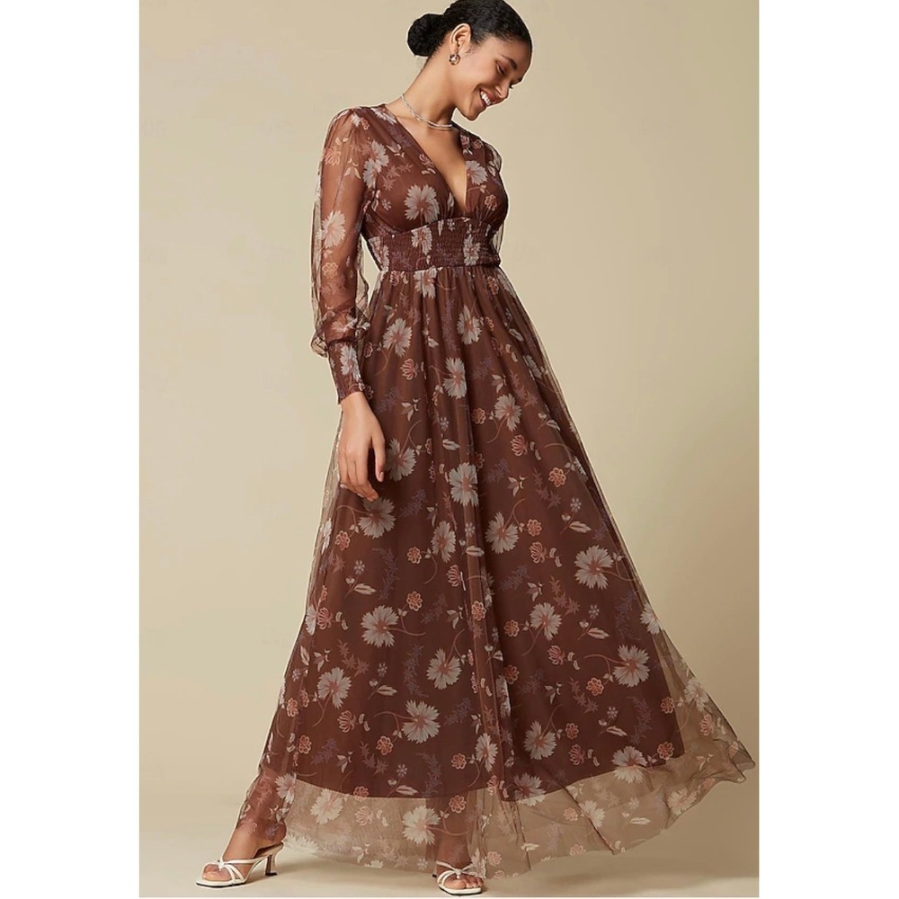 New Baltic Born Floral Layla Tulle Maxi Dress Size Large Bohemian Romantic